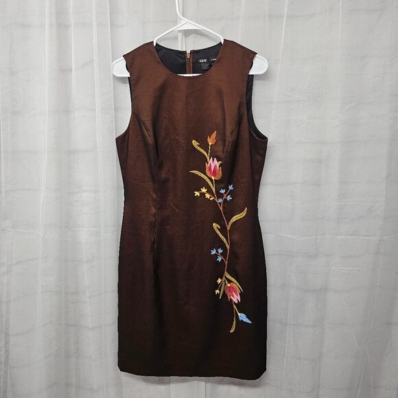 Rimini Copper Brown Sleeveless Dress Embroidered Retro Cocktail 12 - Picture 9 of 12